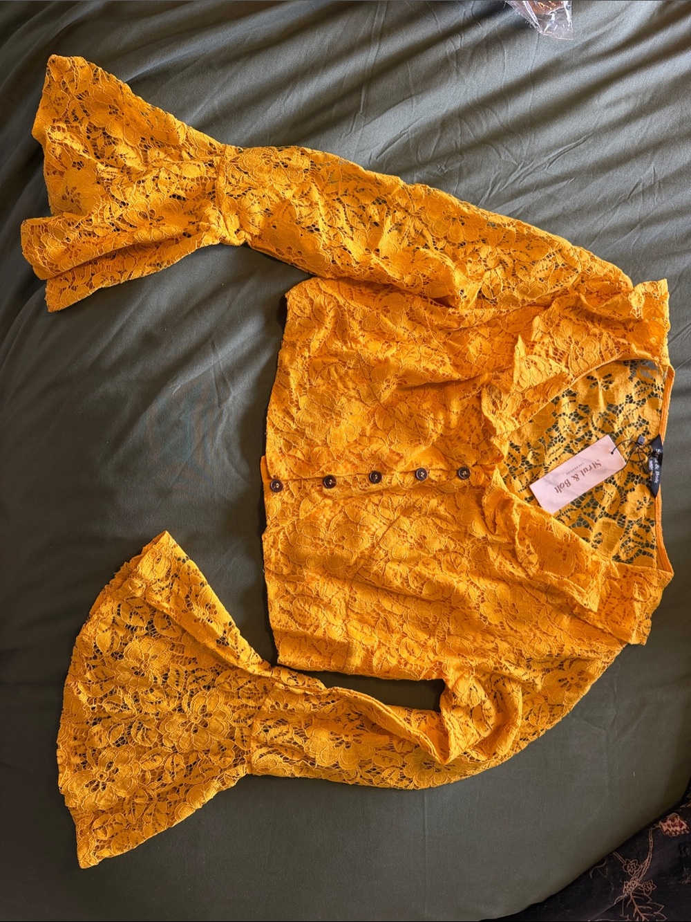 Floral Lace Button-Front Blouse in Mustard by Wild Fable
